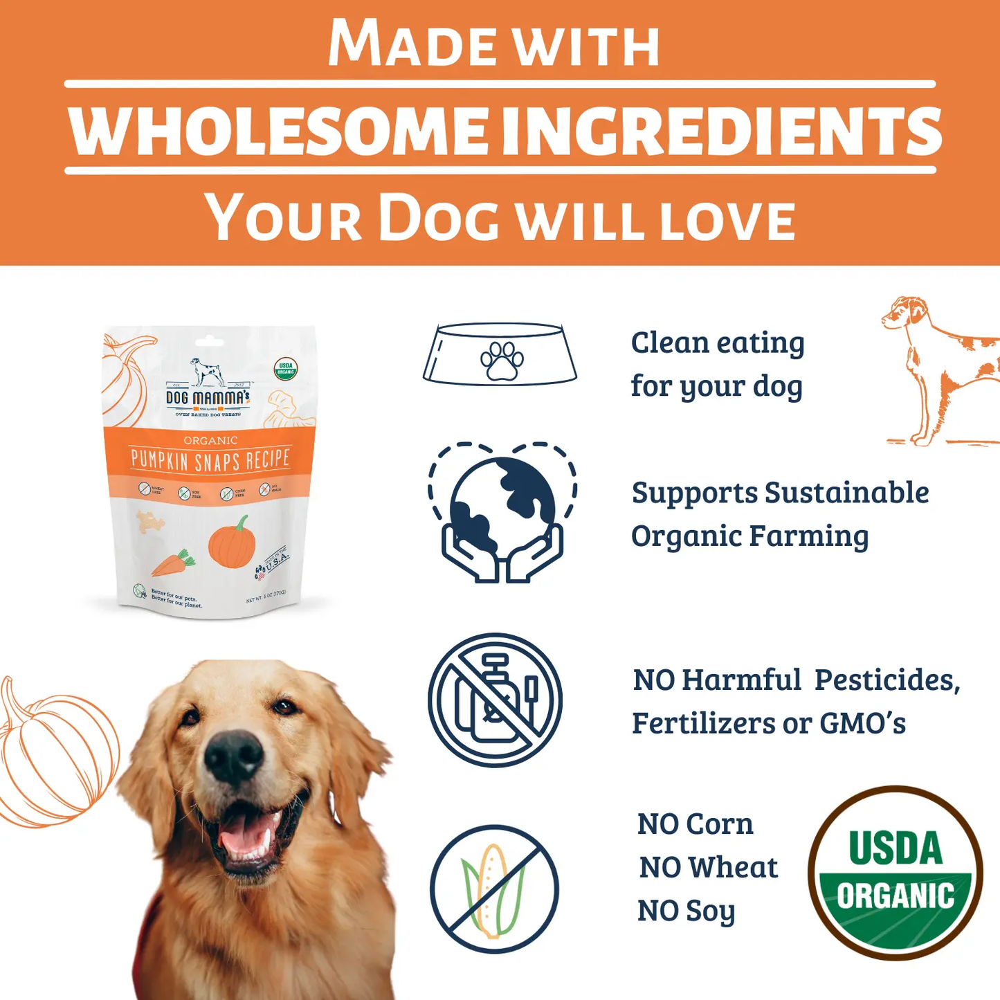 Dog Mamma's Organic Pumpkin Snaps Recipe- USDA Organic Certified Dog Treats Dog Mamma's Organic Dog Treats