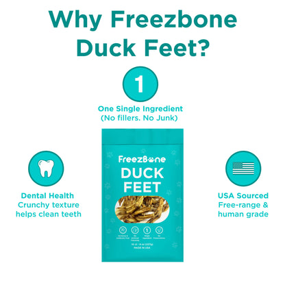 Freezbone Whole Duck Feet Dental Treats for Dogs - Human Grade - Single Ingredient Freezbone