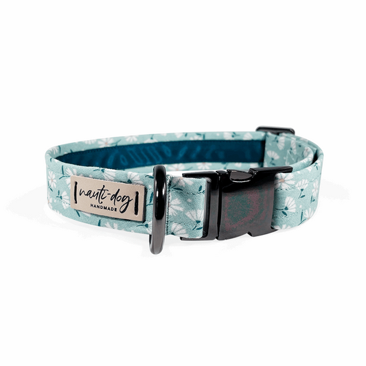 Paperwhite Sea Glass Green Daisy Floral Buckle & Martingale Dog Collar Nauti-dog Handmade