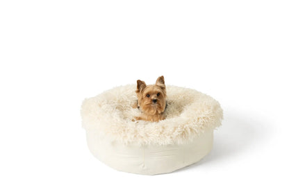 PupPouf™ Luxe Faux Fur Donut Dog Bed - Plush Sheep Ivory Paw.com