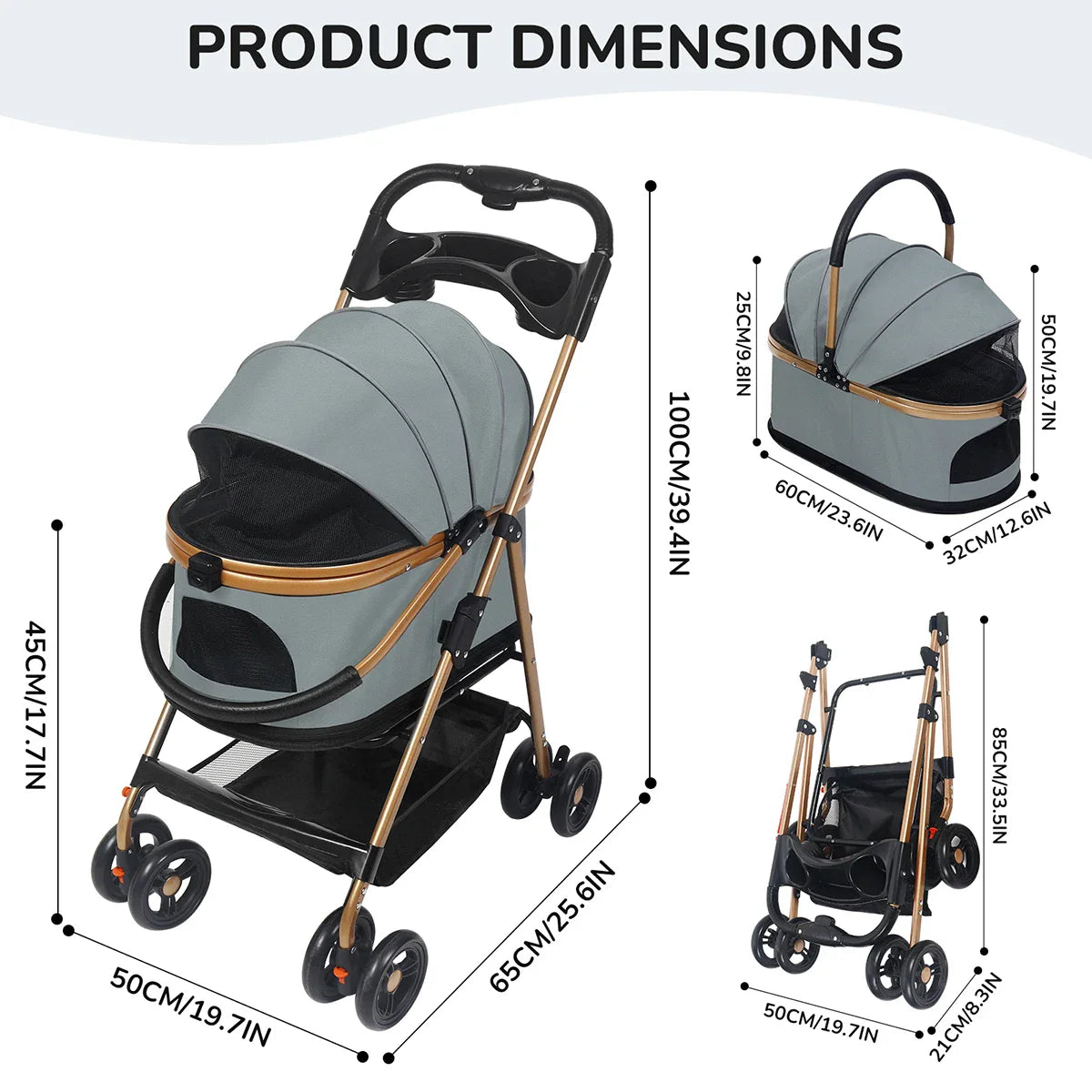 Luxury Pet Stroller for Small & Medium Dogs with Individual Basket Whisker Bark