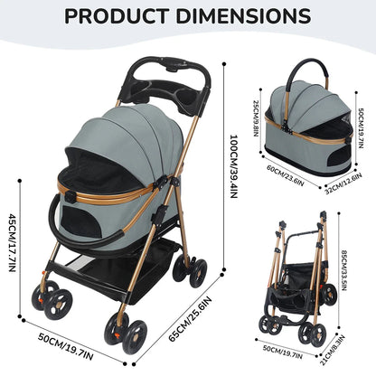 Luxury Pet Stroller for Small & Medium Dogs with Individual Basket Whisker Bark