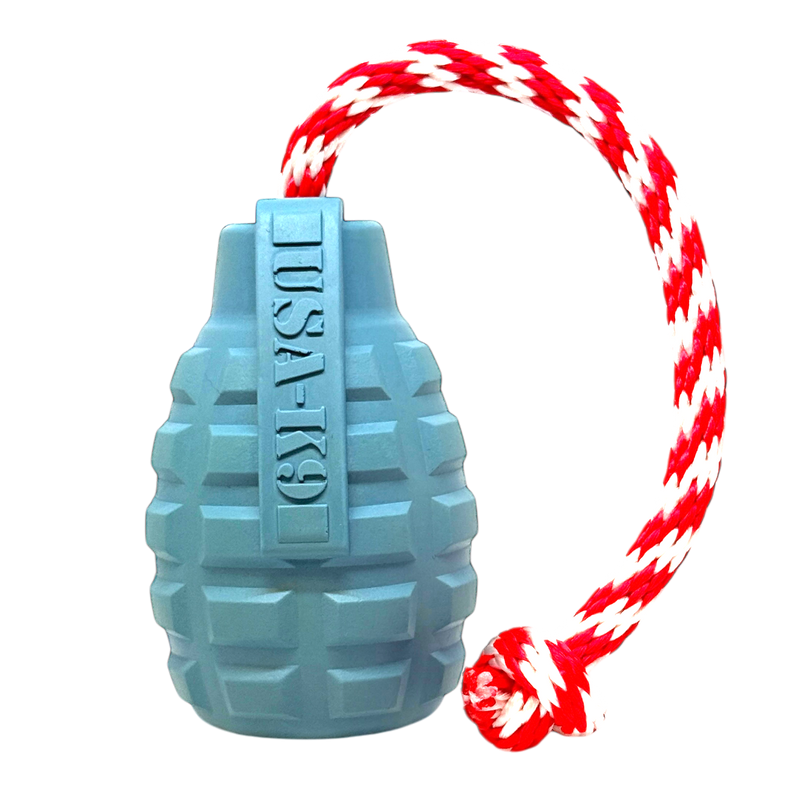USA-K9 Grenade Shaped Rubber Dog Toy - Chew, Treat Dispenser & Tug Toy | USA