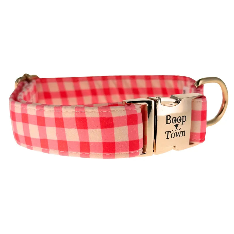 Boop Town Soft Cotton Dog Collar - Anti-Hair Matting & Durable Nylon Core - Quick Release Metal Buckle - Adjustable for Small Medium Large XL Dogs - Gold Tone Hardware