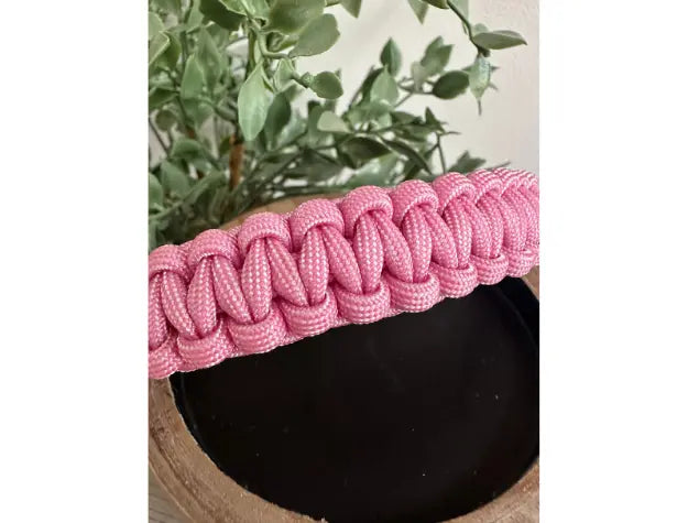 Cobra Braid in Pink & White Stripes - Handmade Dog Collar Pawsh Pup Co.