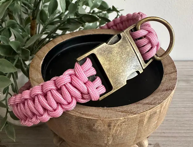 Cobra Braid in Pink & White Stripes - Handmade Dog Collar Pawsh Pup Co.