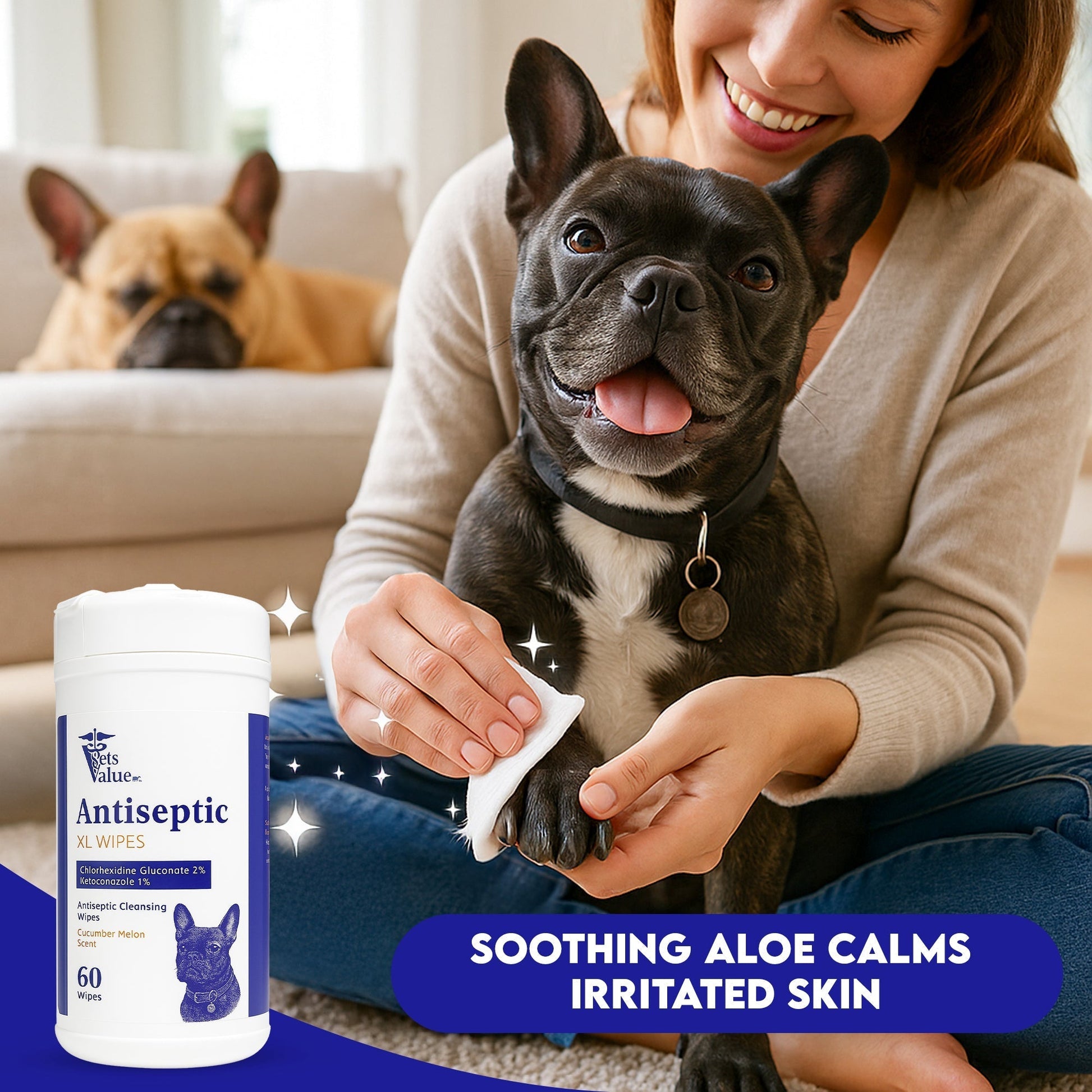 Extra Large Pet Wipes for Dogs & Cats – Hypoallergenic, Deodorizing Grooming Wipes for Paws, Butt, Ears & Eyes – Aloe & Vitamin E for Sensitive Skin – Travel-Friendly Cleaning (60ct, Made in USA) Horizon Animal Care