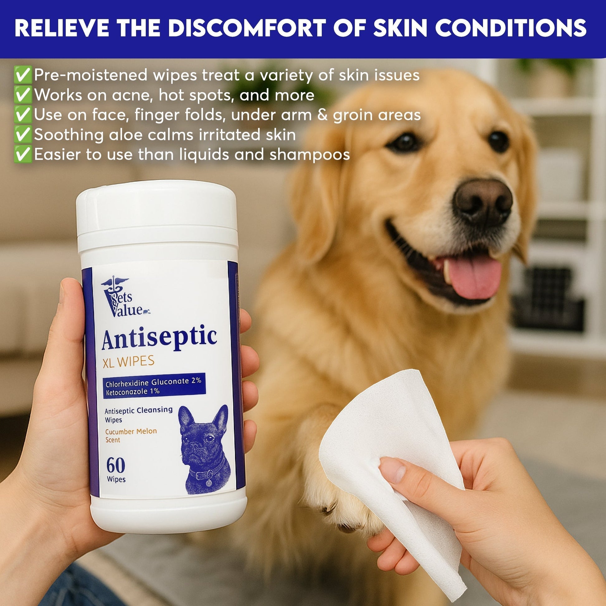 Extra Large Pet Wipes for Dogs & Cats – Hypoallergenic, Deodorizing Grooming Wipes for Paws, Butt, Ears & Eyes – Aloe & Vitamin E for Sensitive Skin – Travel-Friendly Cleaning (60ct, Made in USA) Horizon Animal Care