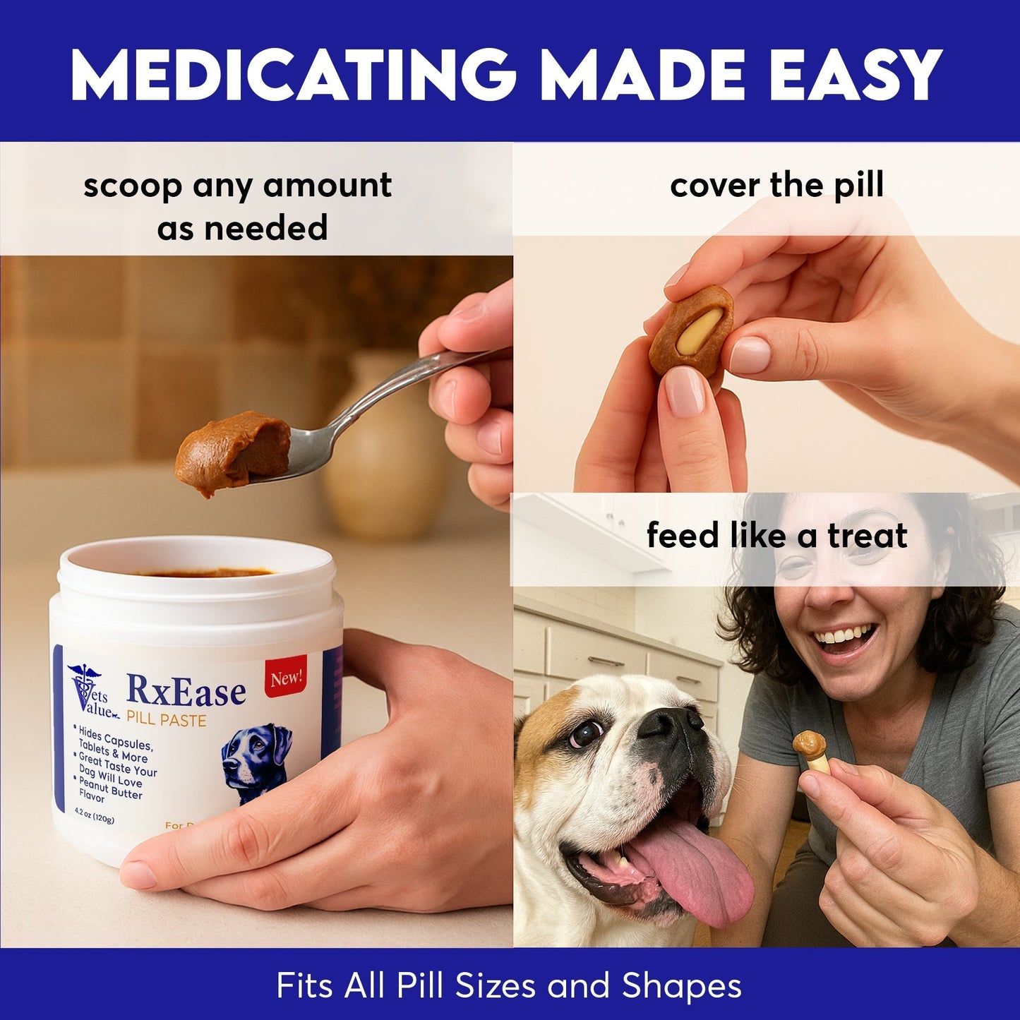 RxEase Pill Paste for Dogs – 4.2 oz Peanut Butter Flavor – Hides Capsules, Tablets & More – Easy-to-Mold Medication Treat for Dogs – Great-Tasting Dog Pill Wrap Paste Horizon Animal Care