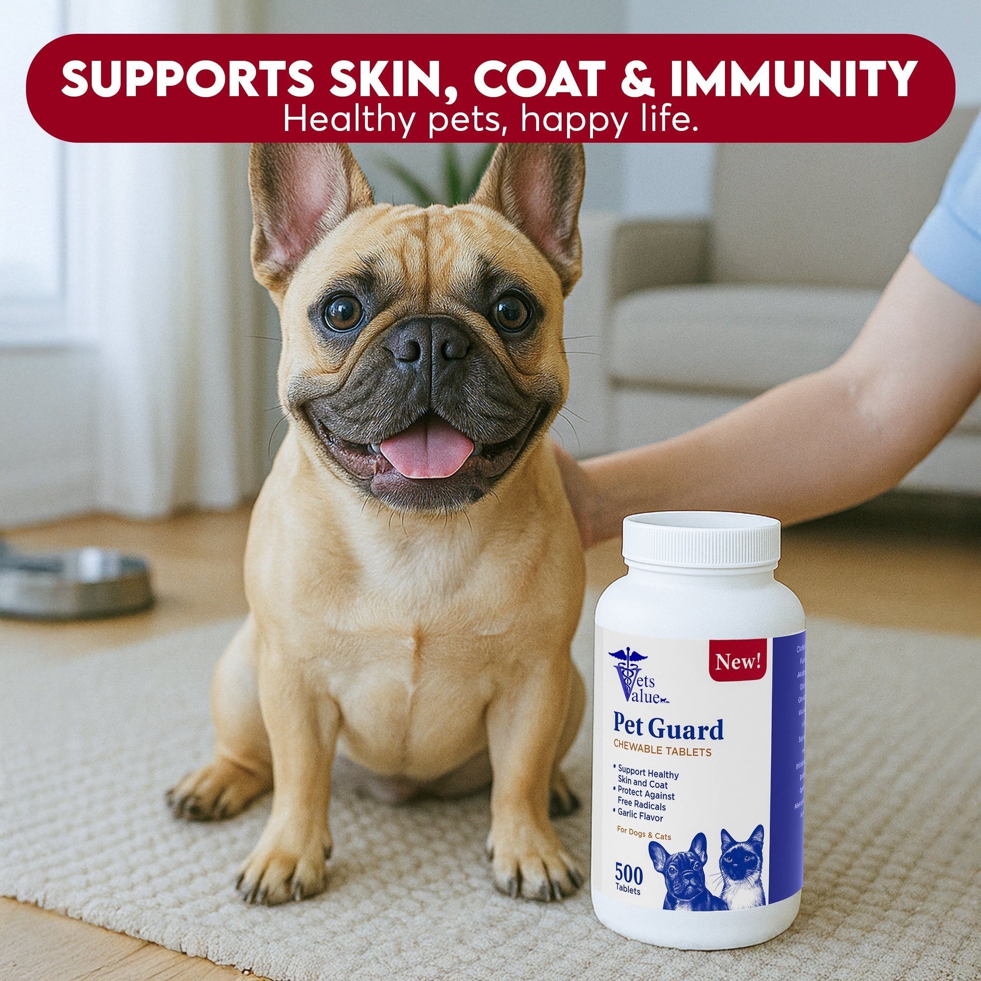 Pet Guard Chewable Tablets for Dogs and Cats – Helps Maintain Healthy Skin and Coat, Garlic Flavor - 500 Count- Natural Flea & Tick Horizon Animal Care
