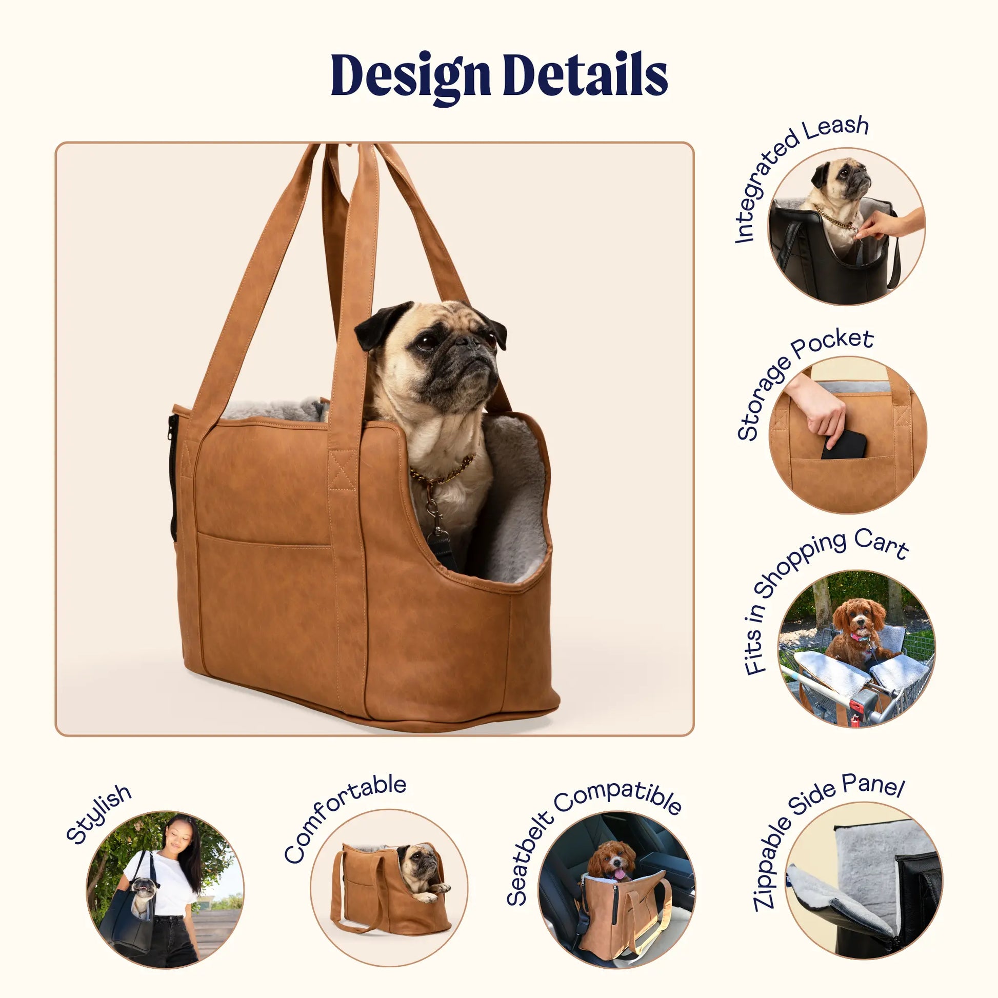 PupTote™ 3-in-1 Faux Leather Dog Carrier Bag - Black Paw.com