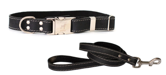 Quick-Release Style Leather Collar and Leash Set Euro-Dog Collars and Leads