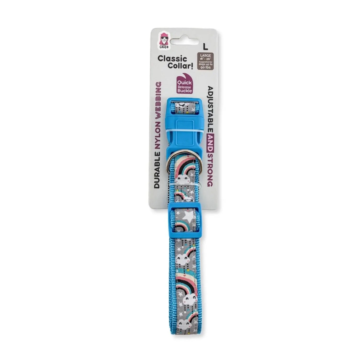 Nylon Dog Collar with Embroidered Rainbow Design, Secure & Adjustable Fit, Comfortable Wear American Pet Supplies
