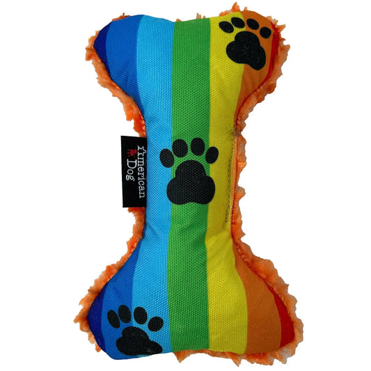 Rainbow Paw Bone (Nylon & Fleece) American Dog