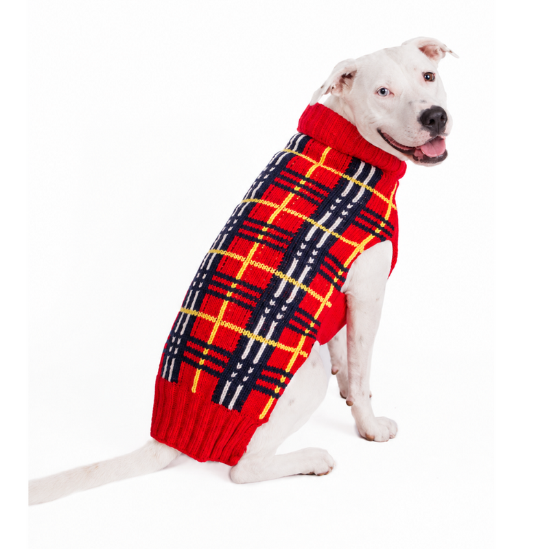 Red Tartan Plaid Dog Sweater