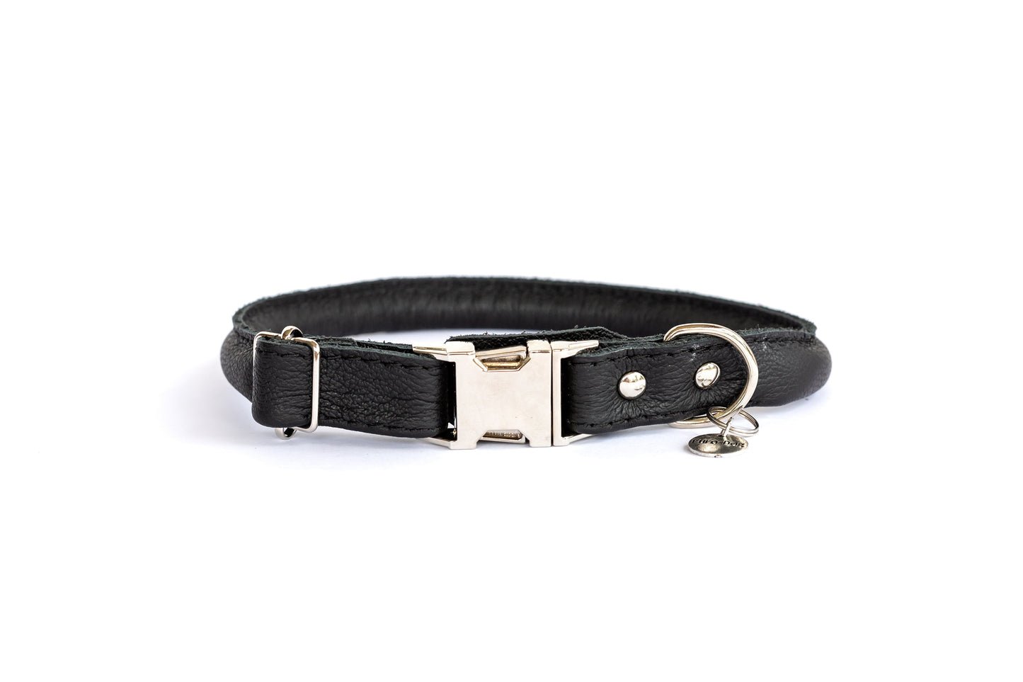 Rolled Style Black Leather Quick-Release Dog Collar Euro-Dog Collars and Leads