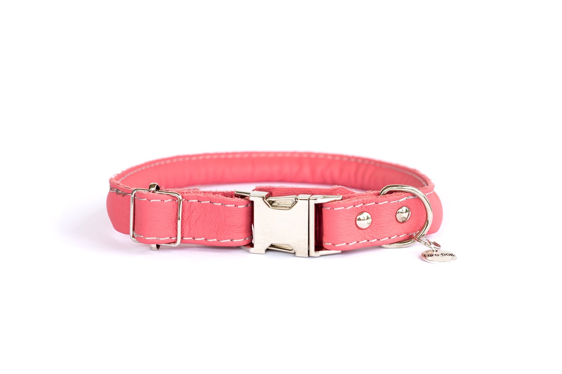 Rolled Style Pink Leather Quick-Release Dog Collar Euro-Dog Collars and Leads