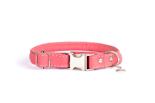 Rolled Style Pink Leather Quick-Release Dog Collar Euro-Dog Collars and Leads