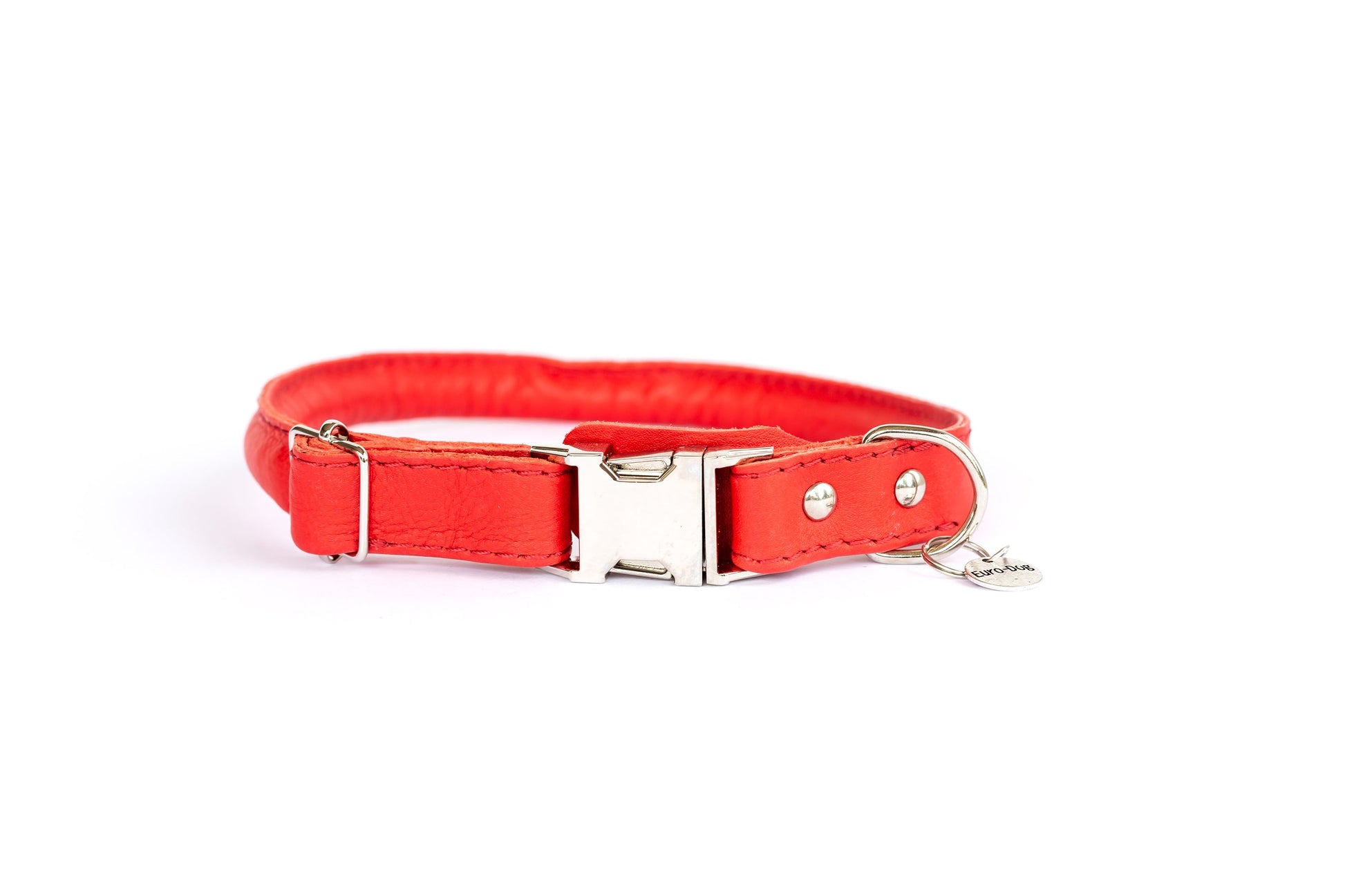 Rolled Style Red Leather Quick-Release Dog Collar Euro-Dog Collars and Leads