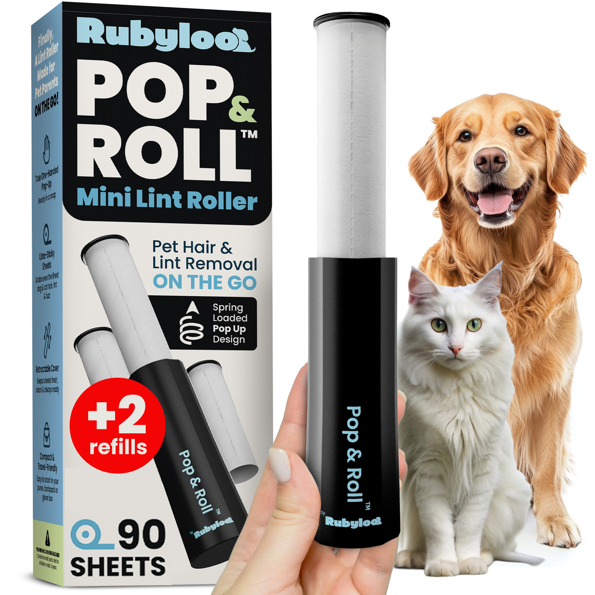 Retractable Mini Lint Roller for Pet Hair with 2 Refills