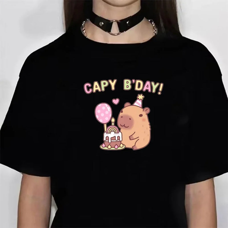 Capybara T-shirts Women Manga Graphic Tee Harajuku Top Female Japanese Manga Designer Clothing