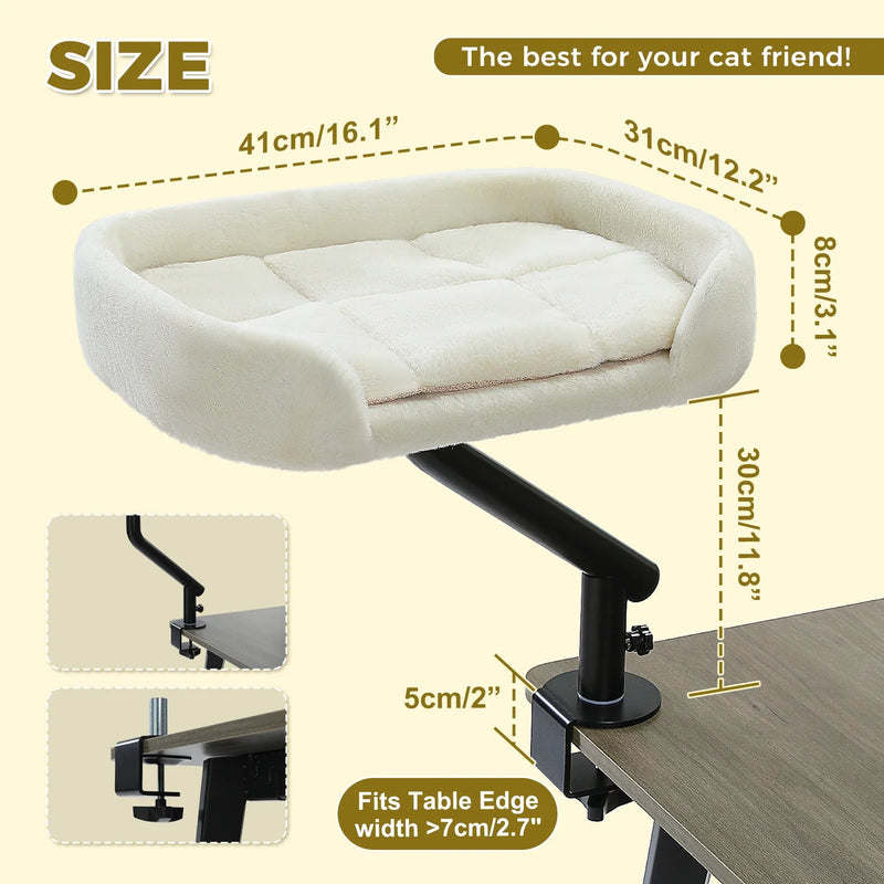 Cat Desk Bed, 360 Rotatable Cat Bed Stand for Indoor Cats, Adjustable Cat Basket, Cats Hammock for Table, Soft Cat Bed for Desk