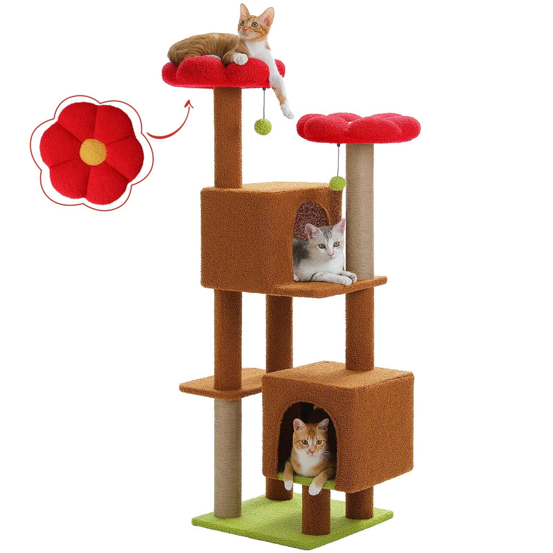 PAWZ Road Cactus Cat Tree - 133cm Tower with 2 Condos & Perches