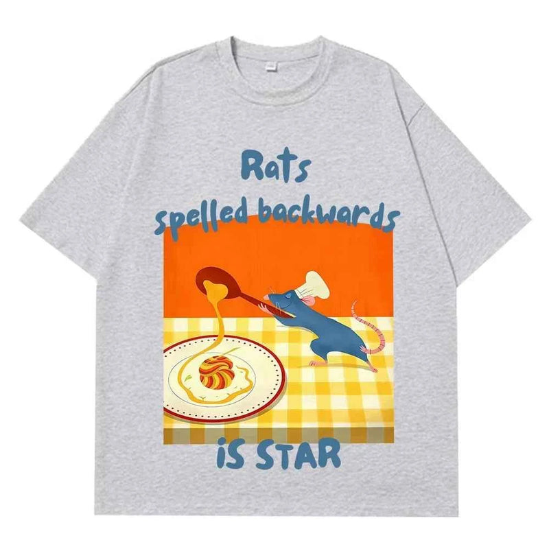 Rats Spelled Backwards Is Star Funny Rat Cooking Meme Tees Men Women Summer Cotton T-shirts Short-sleeved Loose Hip-hop T-shirts