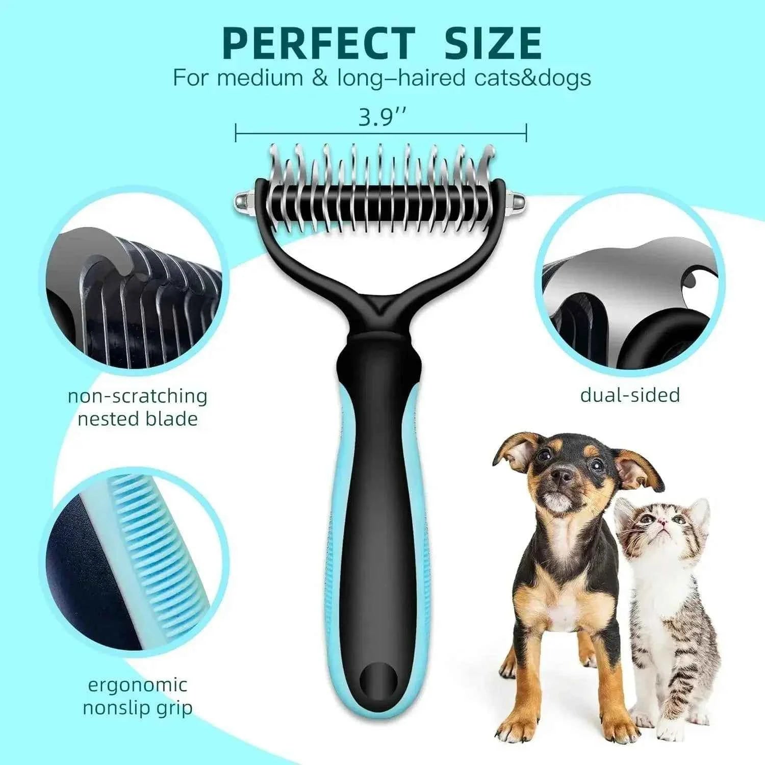 Cat Hair Removal Comb Dog Hair Removal Brush Stainless Steel Double Sided Pet Grooming Brush Removing Tangles Cat Accessories