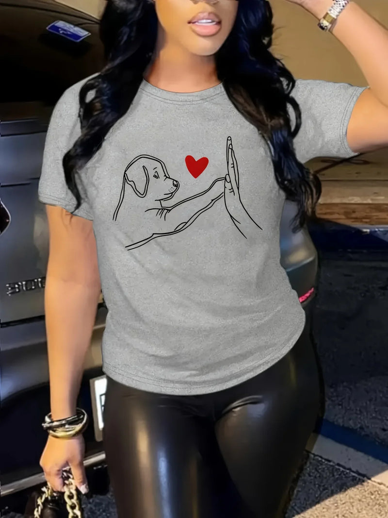 Dog Print T-Shirt Casual Short Sleeve Top For Spring & Summe Women's Clothing Short Sleeve T-Shirt women clothes