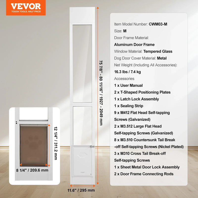 SucceBuy Sliding Glass Pet Door - Adjustable 76-81" Aluminum Frame