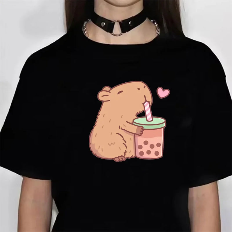 Capybara T-shirts Women Manga Graphic Tee Harajuku Top Female Japanese Manga Designer Clothing