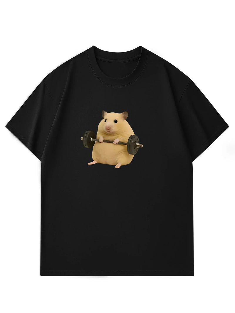 Women's Light Green Hamster Lifting Weights Graphic Harajuku Short Sleeve Casual Meme T-shirt Clothing Street Aesthetic Clothes