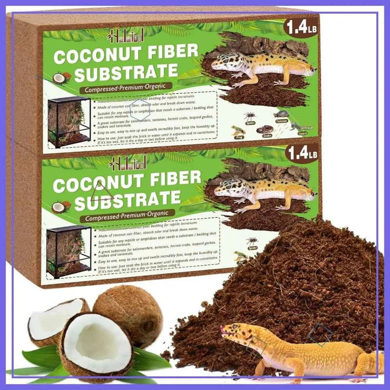 Organic Coconut Fiber Substrate 2 Pack, Reptile Tank Bedding for Leopard Gecko Tortoise Snake Lizard Hermit Crab Tarantula Frog