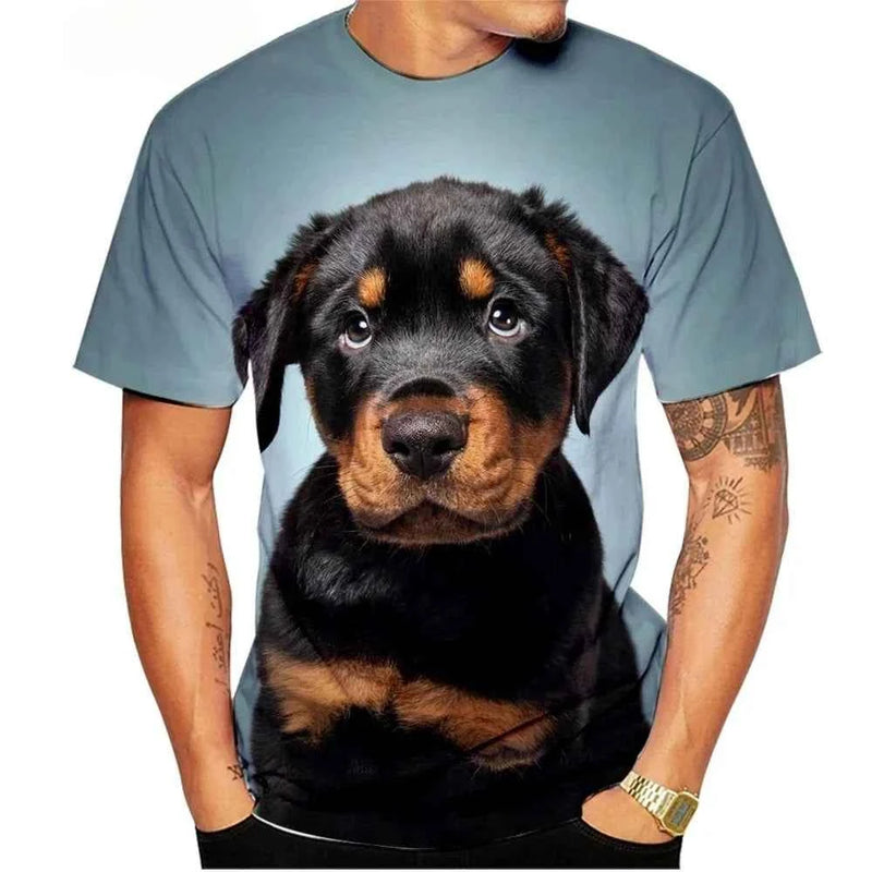 Dog T-Shirts Rottweiler 3D Print Men Women Streetwear Short Sleeve Round Neck T Shirt Casual Tops Harajuku Tees Men's Clothing