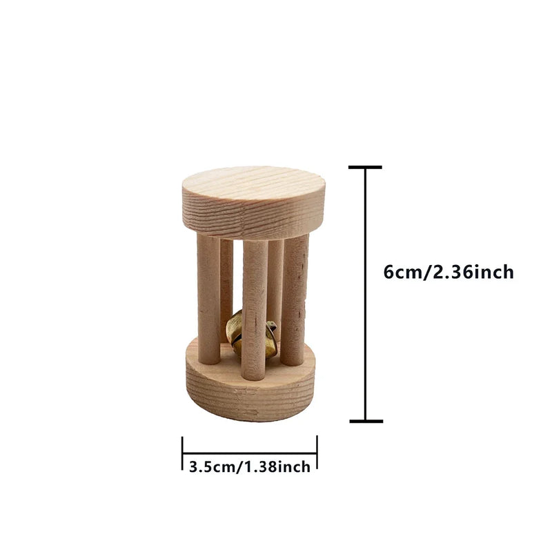 Cute Rabbit Roller Toys Natural Wooden Pine Dumbells Unicycle Bell Chew Toys for bird Guinea Pigs Rat  Small Pet Molars Supplies