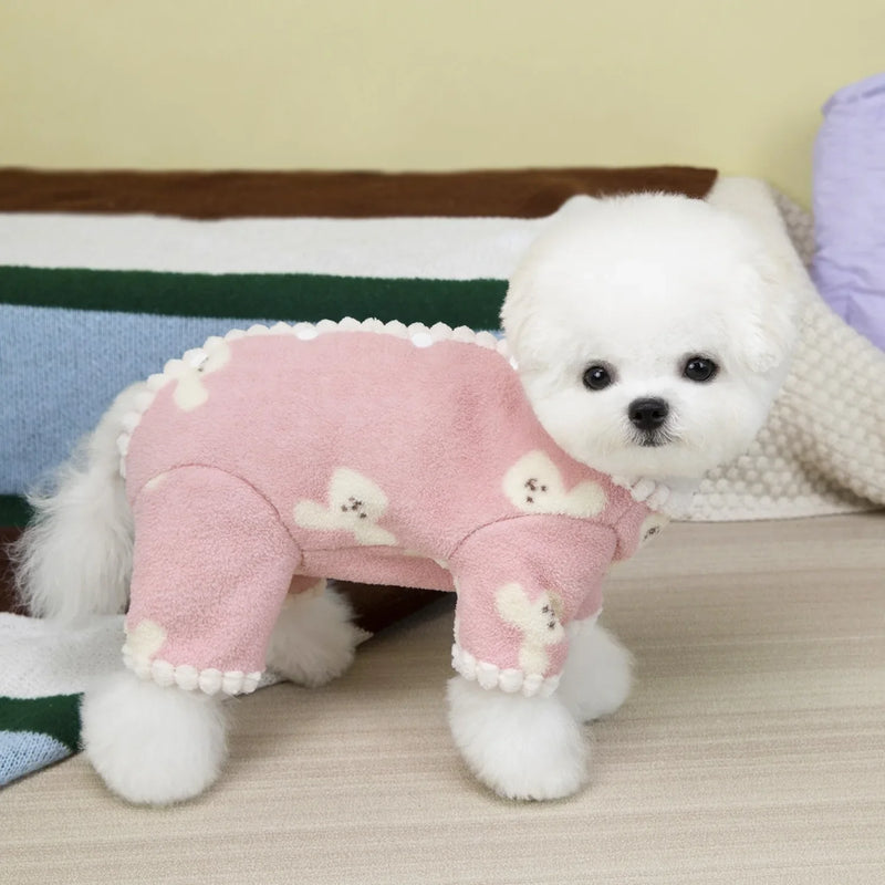 Teddy Backless Four-Legged Sweatshirt Pet Winter Warmth Pyjamas Small Dog Litter Bear Pattern Jumpsuits Clothes