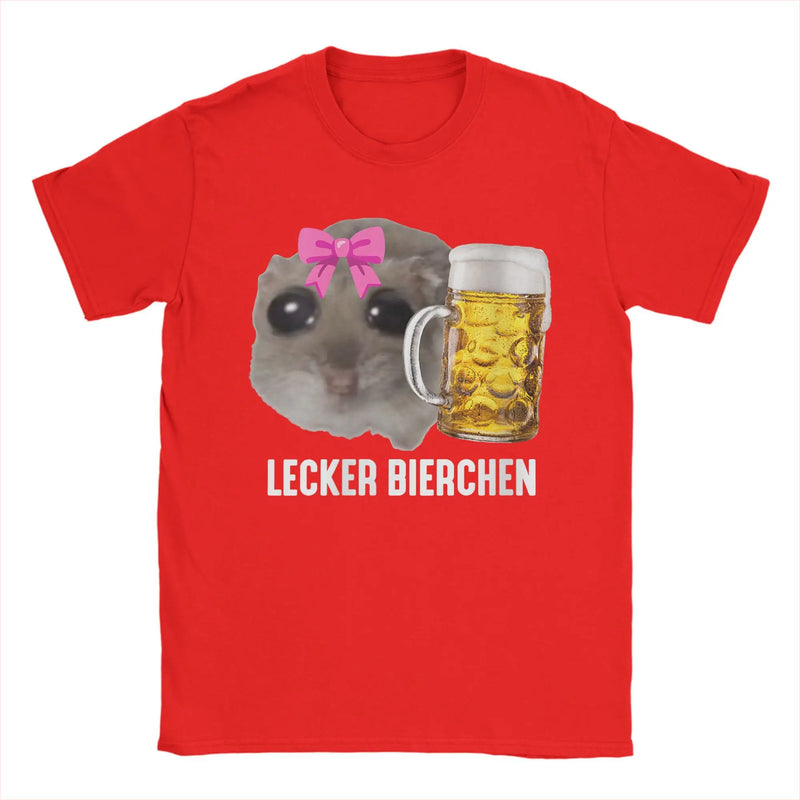 Delicious Beers Sad Hamster Meme Men's T Shirt Lecker Bierchen Vintage Tees Short Sleeve O Neck T-Shirt Cotton Adult Clothing