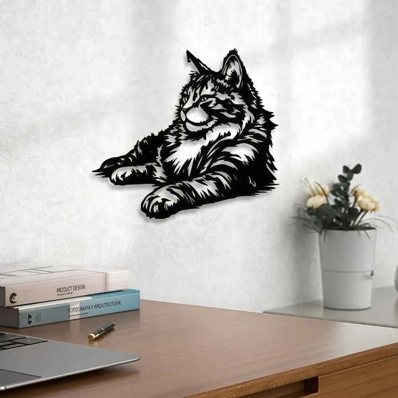 1pc Maine Coon Metal Wall Art, Cat Sculpture Decor for Bedroom, Powder-Coated Holiday Gift for Cat Lovers