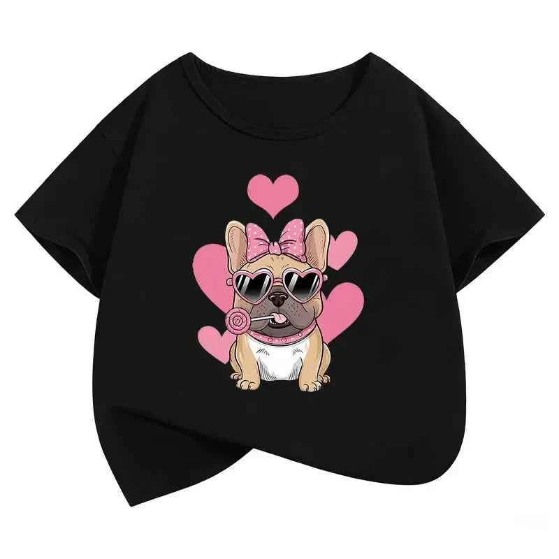 Summer Spring Fashion Cute French Bulldog Design Printed T Shirts short sleeve Kids Children's T-shirt Boys Girls Casual Top Tee