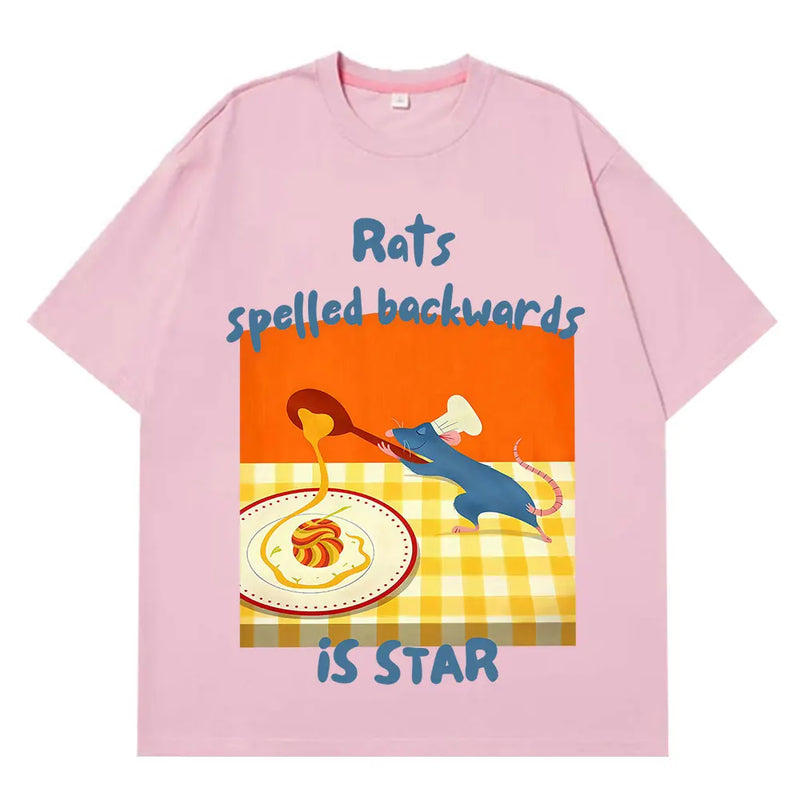 Rats Spelled Backwards Is Star Funny Rat Cooking Meme Tees Men Women Summer Cotton T-shirts Short-sleeved Loose Hip-hop T-shirts