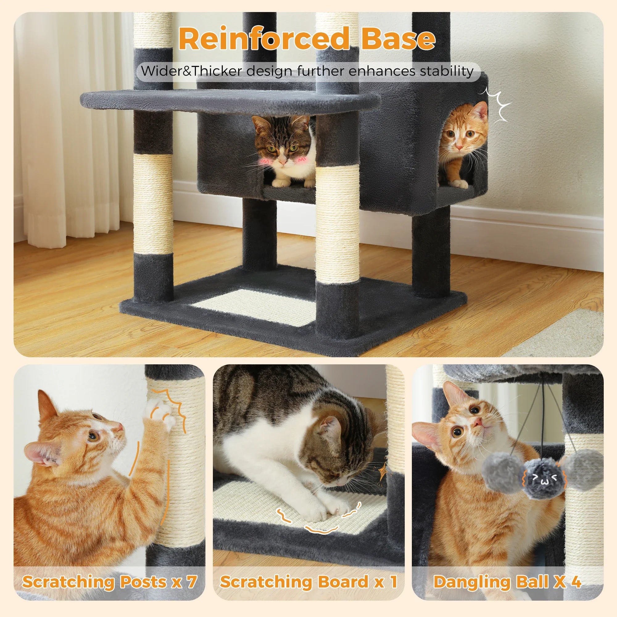 Pequlti 72" Multi-Level Cat Tree Tower with Condo & Hammock