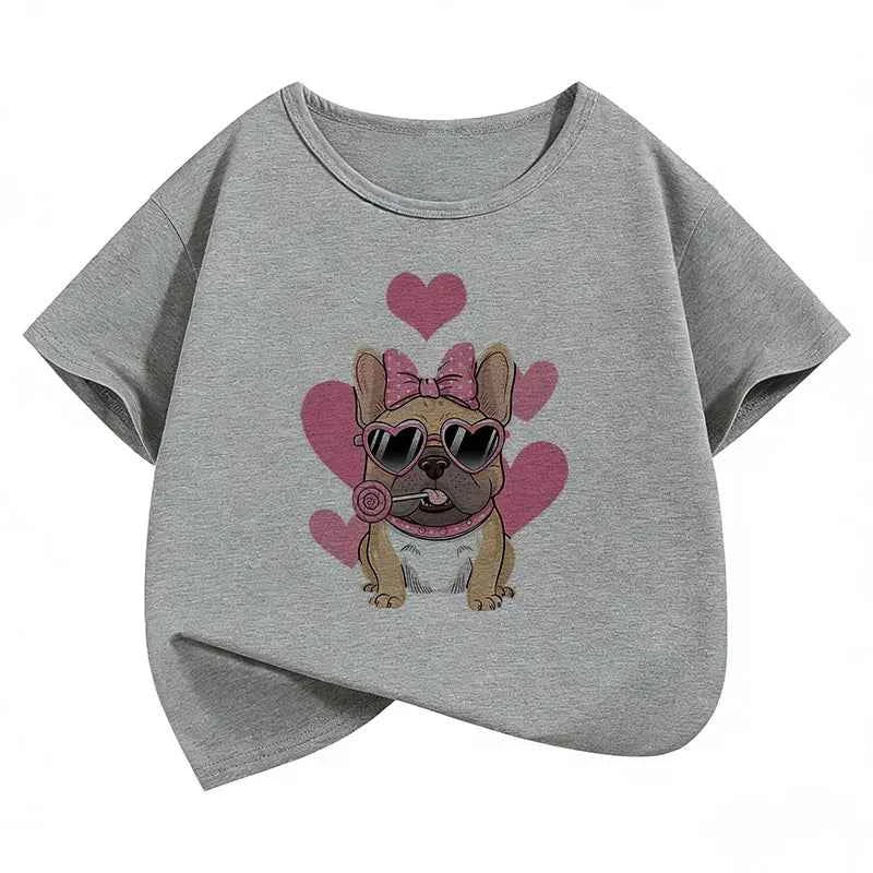 Summer Spring Fashion Cute French Bulldog Design Printed T Shirts short sleeve Kids Children's T-shirt Boys Girls Casual Top Tee