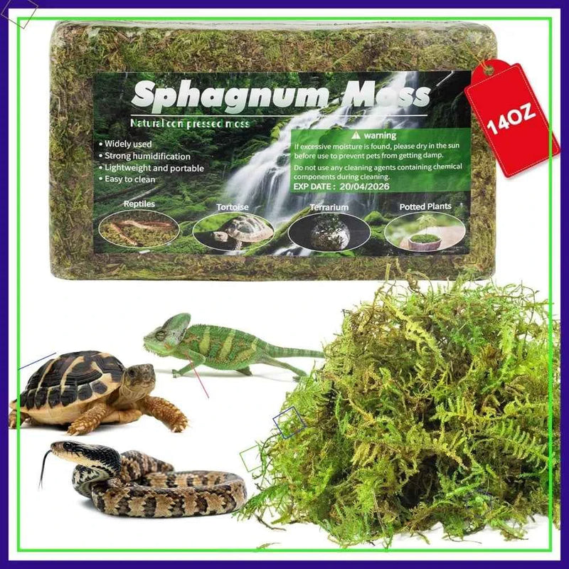 14OZ Natural Sphagnum Moss for Reptiles, Terrarium Bedding & Substrate for Snakes, Gecko, Frogs (50QT)