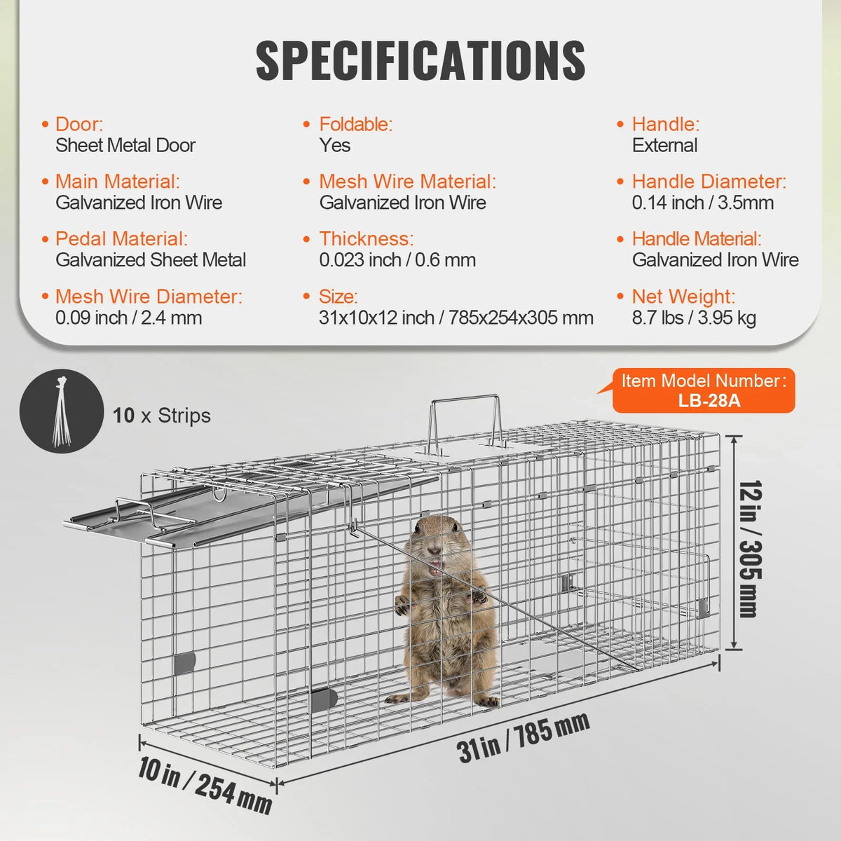 SucceBuy Live Animal Cage Trap - 24x8x8" Folding Humane Trap