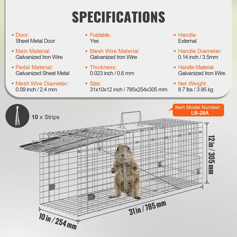 SucceBuy Live Animal Cage Trap - 24x8x8" Folding Humane Trap