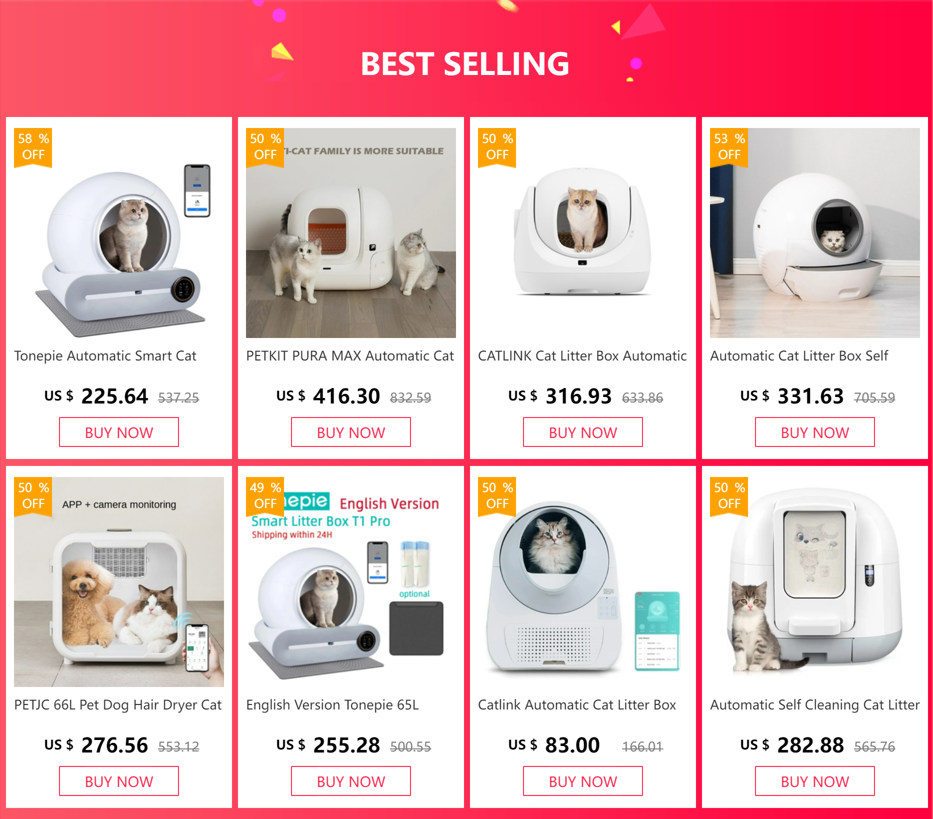 Tonepie Automatic Self Cleaning Cat Litter Box - 65L App Control