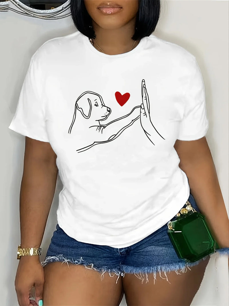 Dog Print T-Shirt Casual Short Sleeve Top For Spring & Summe Women's Clothing Short Sleeve T-Shirt women clothes