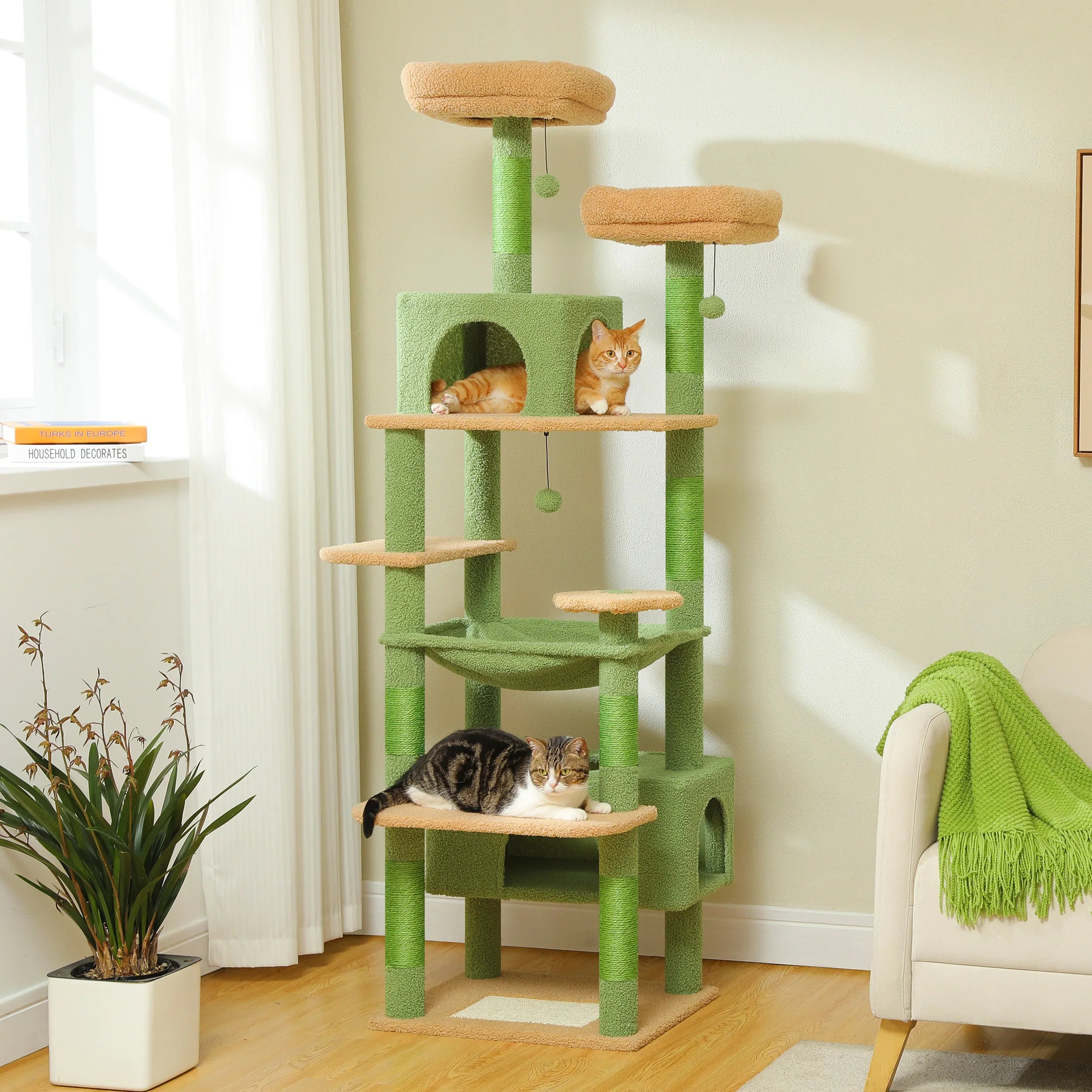 Pequlti 72" Multi-Level Cat Tree Tower with Condo & Hammock