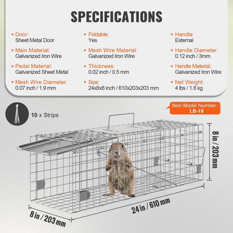 SucceBuy Live Animal Cage Trap - 24x8x8" Folding Humane Trap